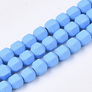 Spray Painted Non-magnetic Synthetic Hematite Beads Strands, Star Cut Round Beads, Faceted, Deep Sky Blue, 4x4x4mm, Hole: 0.5mm, about 100pcs/strand, 15.7 inch(G-T116-11-03)