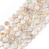 Electroplated Natural Freshwater Shell Beads Strands, AB Color, Flat Found, Colorful, 8x3mm, Hole: 0.8mm, about 49pcs/strand, 15.35''(39cm)(X-SHEL-K001-002)