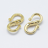 Brass S-Hook Clasps, Long-Lasting Plated, Real 18K Gold Plated, Nickel Free, 13.5x8x3mm(KK-F727-10G-NF)