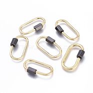 Brass Screw Carabiner Lock Charms, for Necklaces Making, Long-Lasting Plated, Cadmium Free & Lead Free & Nickel Free, Oval, Real 18K Gold Plated, 26x15x2mm, Screw: 7x5x5mm(KK-I673-05B)