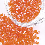 Grade A Glass Seed Beads, Hexagon(Two Cut), Transparent Colours Lustered, Dark Orange, 1.5~2.5x1.5~2mm, Hole: 0.8mm, about 2100pcs/bag, 450g/bag(SEED-S022-03C)
