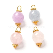 Natural Aquamarine & Rose Quartz & Amethyst Pendants, with Golden Brass Findings, Round, 14.5x8mm, Hole: 2mm(X-PALLOY-JF00894)