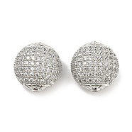 Brass Beads, with Clear Cubic Zirconia, Flat Round, Real Platinum Plated, 14.5~15x9mm, Hole: 1mm(ZIRC-L077-040P)