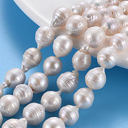 Natural Keshi Pearl Beads Strands, Cultured Freshwater Pearl, Rice, Seashell Color, 8~14x8~9mm, Hole: 0.6mm, about 32~38pcs/strand, 14.96 inch(38cm)(PEAR-S020-F08)