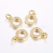 Long-Lasting Plated Brass Micro Pave Cubic Zirconia Charms, Ring, Real 18K Gold Plated, 9.5x2mm, Hole: 3mm(ZIRC-F069-35G)