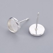 304 Stainless Steel Stud Earring Findings, Flat Round, Silver Color Plated, Tray: 6mm, 8x2mm, Pin: 0.8mm(STAS-F188-01P-A)