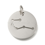 Anti-Tarnish 304 Stainless Steel Pendants, with Jump Ring, Laser Cut, Flat Round with Constellation Charm, Stainless Steel Color, Cancer, 20x1.5mm, Hole: 5mm(STAS-M074-02E-P)