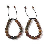 10mm Round Natural Polychrome Jasper/Picasso Stone/Picasso Jasper Braided Bead Bracelets, Adjustable Nylon Cord Bracelets for Women Men, Inner Diameter: 1-3/4~2-7/8 inch(4.6~7.4cm)(BJEW-C067-01C-19)