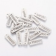 201 Stainless Steel Pendants, Rectangle with Word Happy, Stainless Steel Color, 17x6x1mm, Hole: 1.5mm(STAS-Q201-T073)