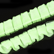 Organza Ribbon, Pleated/Double Ruffle Ribbon, Light Green, 19~23mm, 30m/bundle(ORIB-S047-04G)