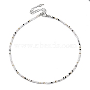 Glass Beaded Necklace, with Alloy Clasps, White, 16.10 inch(40.9cm)(NJEW-Z029-05V)