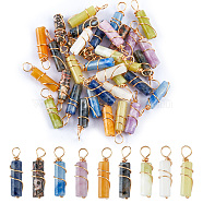 36Pcs 9 Styles Natural Mixed Stone Pendants, with Light Gold Tone Eco-Friendly Copper Wire Wrapped, Column, 20~21x5~5.5mm, Hole: 2.3~2.8mm, 4pcs/style(FIND-FH0005-08)