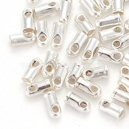 Brass Cord Ends, Silver Color Plated, 4x1.8mm, Hole: 0.8mm, Inner Diameter: 1.2mm(X-EC111-1S)