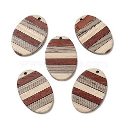 Wenge Wood & Sandalwood & White Ash Pendants, Oval Charms, Colorful, 38x26x3.5mm, Hole: 2mm(WOOD-F013-02)