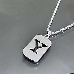 Stainless Steel Box Chain Necklaces, Rectangle with Letter Y Pendant Necklaces(YT2090-25)