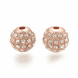 Alloy Bead, with Rhinestone, Round, Crystal, Rose Gold, 8x8mm, Hole: 1.5mm(PALLOY-S066-02B-RG)