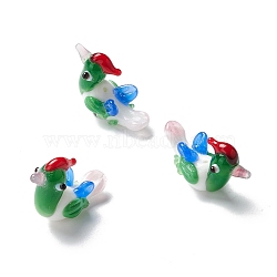Handmade Lampwork Beads, Mandarin Duck, Dark Green, 28~29x11.5x17.5~19mm, Hole: 0.9~1.4mm(LAMP-I025-07G)