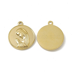 PVD Vacuum Plating 201 Stainless Steel Pendants, Flat Round with Nun Charm, Real 18K Gold Plated, 23.5x20x3mm, Hole: 2mm(STAS-J401-VC623)