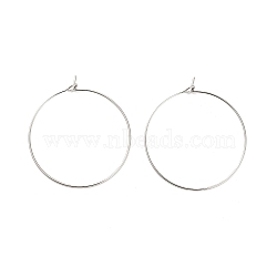 Brass Hoop Earring Findings, Round, Real Platinum Plated, 35mm, Pin: 0.7mm(KK-R112-038E)