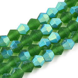 Imitate Austrian Crystal Bicone Frosted Glass Beads Strands, Grade AA, Faceted, Green, 2x2.5mm, Hole: 0.7mm, about 162~185pcs/strand, 12.76~14.61(32.4cm~37.1)(GLAA-F029-TM2mm-A25)