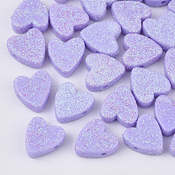 Opaque Acrylic Beads, with Glitter Powder, Heart, Medium Purple, 13.5x13x5mm, Hole: 1.5mm(X-MACR-T033-08C)