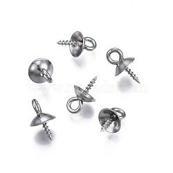 304 Stainless Steel Cup Peg Bails Pendants, For Half Drilled Beads, Half Round, Stainless Steel Color, 10x6mm, Hole: 1.8mm, Pin: 1.4mm(STAS-S057-59A-P)