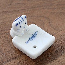 Porcelain Incense Burners, Cute Animal Incense Holders, Home Office Teahouse Zen Buddhist Supplies, Cat Shape, 51x36x31mm(PW-WG08A69-01)