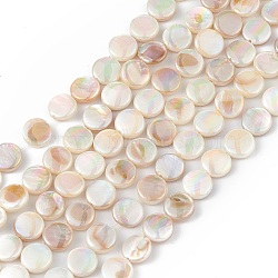 Electroplated Natural Freshwater Shell Beads Strands, AB Color, Flat Found, Colorful, 8x3mm, Hole: 0.8mm, about 49pcs/strand, 15.35''(39cm)(X-SHEL-K001-002)