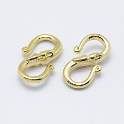 Brass S-Hook Clasps, Long-Lasting Plated, Real 18K Gold Plated, Nickel Free, 13.5x8x3mm(KK-F727-10G-NF)