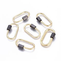 Brass Screw Carabiner Lock Charms, for Necklaces Making, Long-Lasting Plated, Cadmium Free & Lead Free & Nickel Free, Oval, Real 18K Gold Plated, 26x15x2mm, Screw: 7x5x5mm(KK-I673-05B)