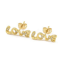 Brass Micro Pave Cubic Zirconia Ear Studs, Love, 18x5.5mm(EJEW-P261-27C-G)