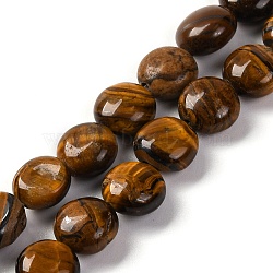 Natural Tiger Eye Beads Strands, Flat Round, 7.5~8x4.5~5mm, Hole: 1.2mm, about 50~51pcs/strand, 14.57~15.35 inch(37~39cm)(G-T047-A05-01)