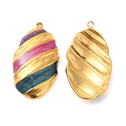 Enamel Pendants, with 304 Stainless Steel Finding, Real 18K Gold Plated, Oval Charm, Teal, 26.5x14.5x4mm, Hole: 1.4mm(STAS-E040-09G-04)