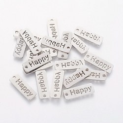 Non-Tarnish 201 Stainless Steel Pendants, Rectangle with Word Happy, Stainless Steel Color, 17x6x1mm, Hole: 1.5mm(STAS-Q201-T073)