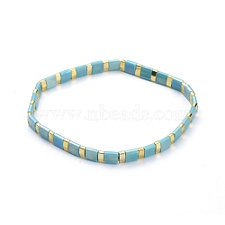 Rectangle Glass Seed Beads Stretch Bracelets, Mixed Style, Medium Turquoise, Inner Diameter: 2-1/8 inch(5.5cm)(BJEW-JB05297-02)