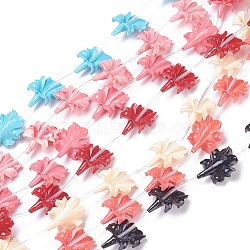 Synthetic Coral Beads Strands, Flower, Dyed, Mixed Color, 31x24x9mm, Hole: 1.2mm, about 10pcs/strand, 15.7 inch(40cm)(CORA-I022-D)