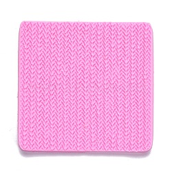 DIY Sweater Stitch Texture Food Grade Silicone Molds, Fondant Impression Mat Mold, for Cupcake Cake Decoration, Rectangle, Hot Pink, 103x99x5mm(DIY-B034-01)