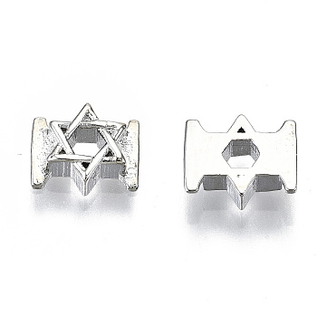 Brass Cabochons, Fit Floating Locket Charms, Cadmium Free & Nickel Free & Lead Free, Star of David, Real Platinum Plated, 5x7x2mm