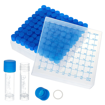 100Pcs Plastic Freezing Tubes, Test Tubes, Bead Containers, with Screw Cap, Blue, 13.5x46mm, Capacity: 1.8ml(0.06fl. oz)