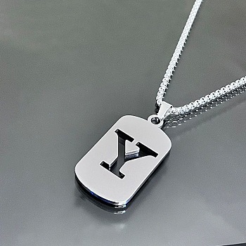 Titanium Steel Box Chain Necklaces, Rectangle with Letter Y Pendant Necklaces 