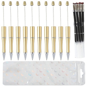 10Pcs ABS Plastic & Iron Ball-Point Pen, Beadable Pen, with 10Pcs Plastic Ballpoint Pen Refills and 10Pcs Zip Top Gift Bag, Pale Goldenrod, 148x12mm