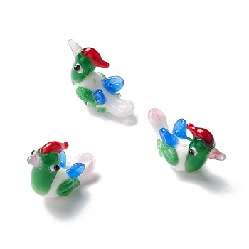 Handmade Lampwork Beads, Mandarin Duck, Dark Green, 28~29x11.5x17.5~19mm, Hole: 0.9~1.4mm