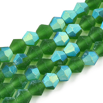 Imitate Austrian Crystal Bicone Frosted Glass Beads Strands, Grade AA, Faceted, Green, 2x2.5mm, Hole: 0.7mm, about 162~185pcs/strand, 12.76~14.61(32.4cm~37.1)