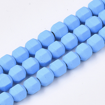 Spray Painted Non-magnetic Synthetic Hematite Beads Strands, Star Cut Round Beads, Faceted, Deep Sky Blue, 4x4x4mm, Hole: 0.5mm, about 100pcs/strand, 15.7 inch
