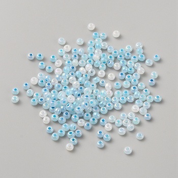 Glass Round Seed Beads, Ceylon, Light Sky Blue, 3x2~2.5mm, Hole: 0.8mm, about 300pcs/bag