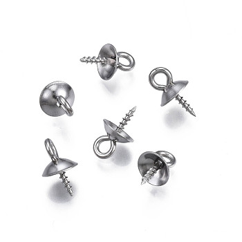 304 Stainless Steel Cup Peg Bails Pendants, For Half Drilled Beads, Half Round, Stainless Steel Color, 10x6mm, Hole: 1.8mm, Pin: 1.4mm