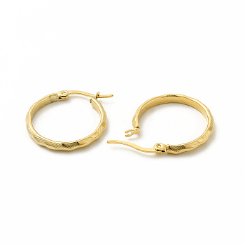 201 Stainless Steel Grooved Hoop Earrings with 304 Stainless Steel Pin for Women, Golden, 20x22x3mm, Pin: 0.6x1mm