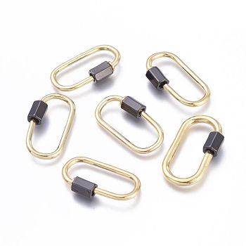 Brass Screw Carabiner Lock Charms, for Necklaces Making, Long-Lasting Plated, Cadmium Free & Lead Free & Nickel Free, Oval, Real 18K Gold Plated, 26x15x2mm, Screw: 7x5x5mm
