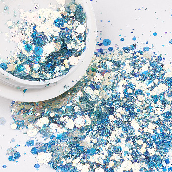 Laser Shining Nail Art Glitter, Manicure Sequins, DIY Sparkly Paillette Tips Nail, Deep Sky Blue, 39x15.5mm