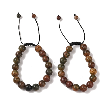 10mm Round Natural Polychrome Jasper/Picasso Stone/Picasso Jasper Braided Bead Bracelets, Adjustable Nylon Cord Bracelets for Women Men, Inner Diameter: 1-3/4~2-7/8 inch(4.6~7.4cm)